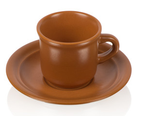 Brown cup on the white background