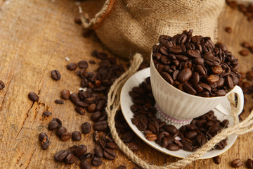 Coffee beans and cup