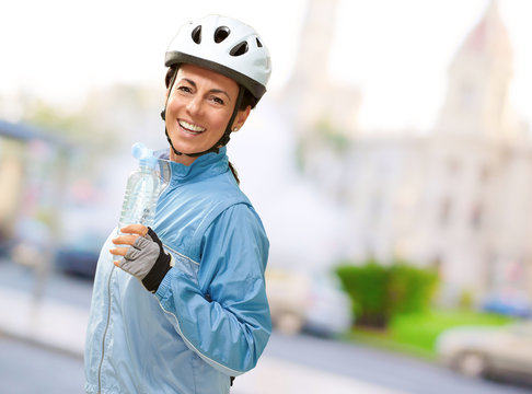 Portrait Of Cyclist Middle Aged Woman