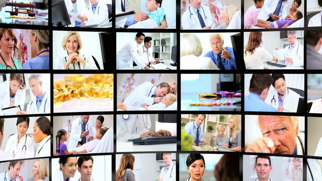 Montage 3D images of professionals working with patients