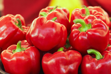 many fresh red ripe sweet pepper