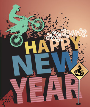 Motocross New Year background, vector illustration