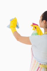 Woman cleaning wall
