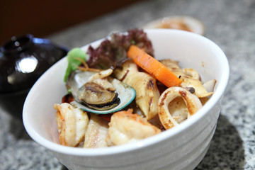 Seafood on rice