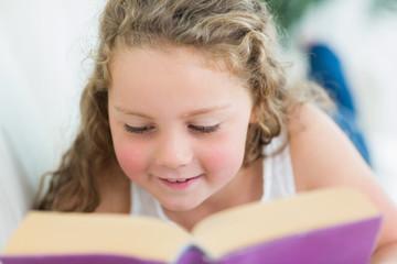 Girl reading a book on the sofa