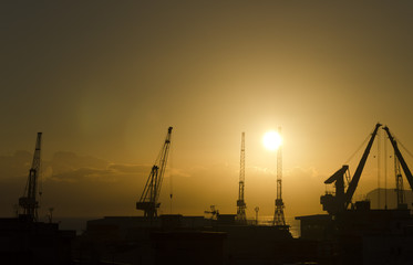 Sunrise in the harbor of Palermo