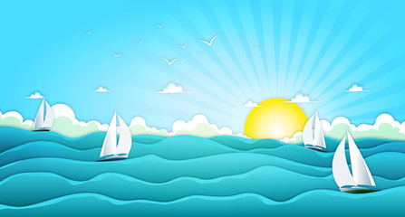 Sailing Boats In Wide Summer Ocean