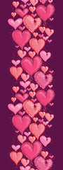 Vector Red Valentine's Day Hearts Vertical Seamless Pattern