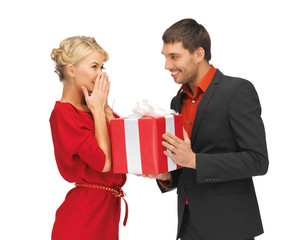 man and woman with present