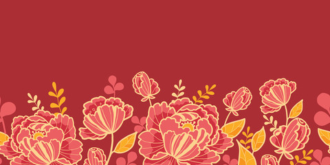 Vector gold and red flowers elegant horizontal seamless pattern - 46980932