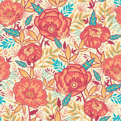 Vector Colorful vibrant flowers elegant seamless pattern