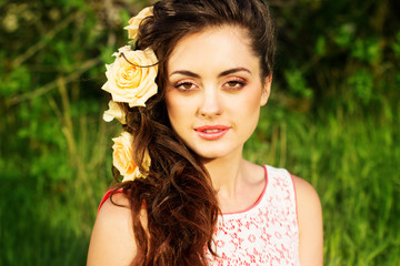 Beautiful woman  with flowers in her hair