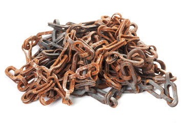 Old rusty chain on white