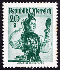 Postage stamp Austria 1948 Woman from Vorarlberg, Montafon Valle