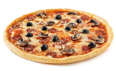 Salami and mushrooms pizza