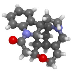 Strychnine molecule, chemical structure. Strychnine is a highly