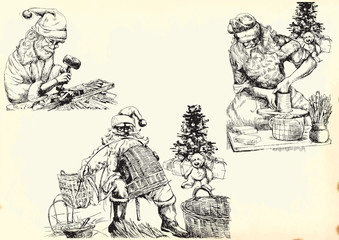 Fototapeta na wymiar Święty Mikołaj - kolekcja, rysunki ręczne