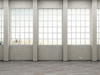 modernes Industrie Loft Sprossenfenster gemauerte Wand