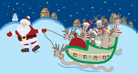 Santa Claus with Christmas deers