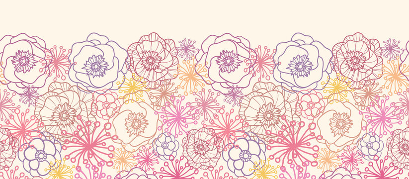 Vector subtle field flowers elegant horizontal seamless pattern