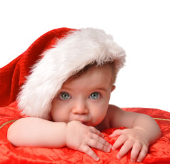 Santa Clause Baby with Hat on White