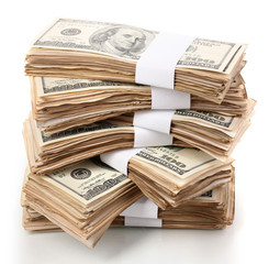 Stack of one hundred dollars banknotes close-up isolated © Africa Studio