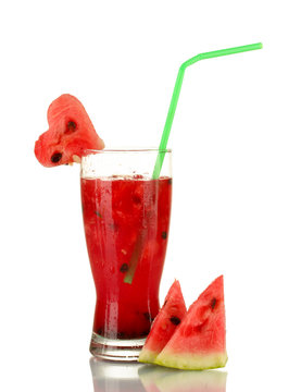 A glass of fresh watermelon juice isolated on white