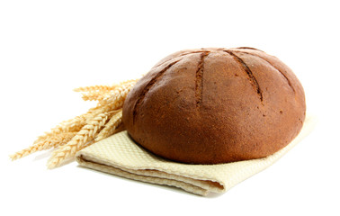 tasty rye bread with ears , isolated on white