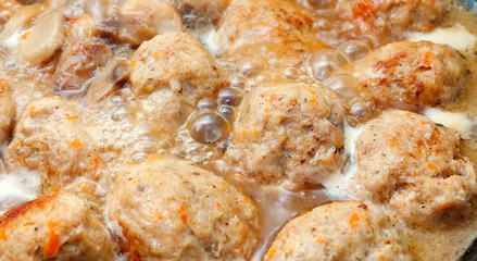 fried meatballs in mushroom sauce