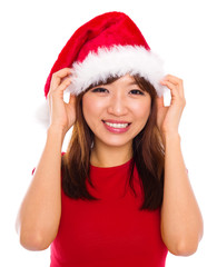 Asian woman in santa clause hat