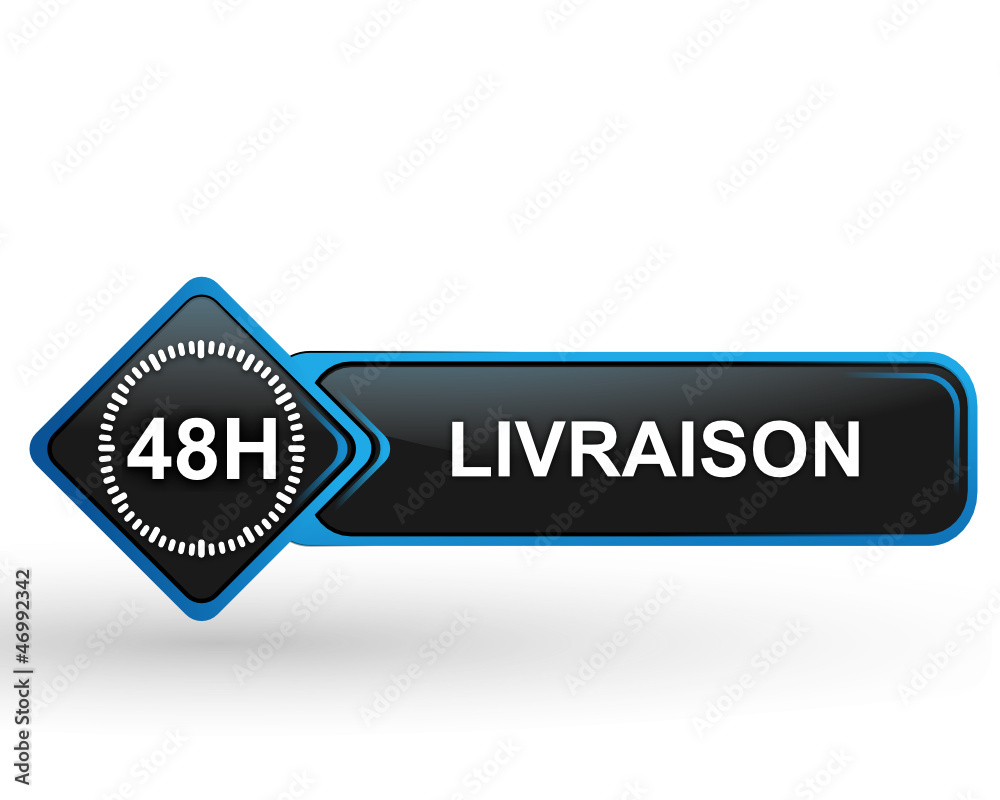 Poster livraison 48 heures sur bouton web carré design bleu