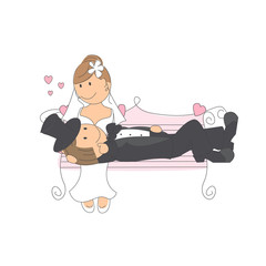 Wedding couple on a park bench