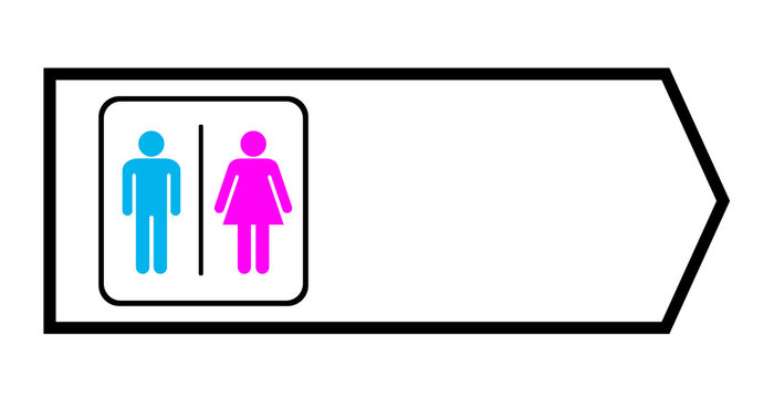 toilet sign with arrow