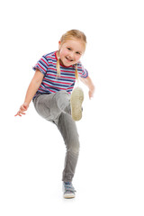 Little girl kick by foot