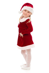 Little girl in Santa costume.