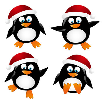 Set of penguin Santa