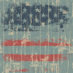 The American flag print against a wooden wall. Vector, EPS10.