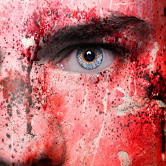 Man face with pattern looking like blood