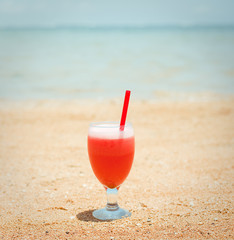 Fresh fruit cocktail on a tropical island beach