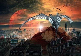 Fotobehang Draken Draken - Fantasiescène
