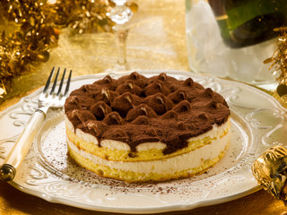 tiramisu over golden table