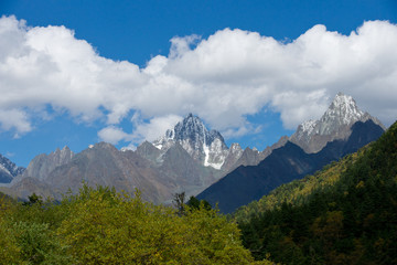 Snow mountain with blue sky