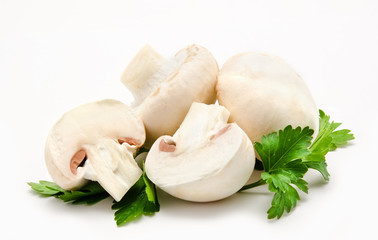 Champignon mushroom white agaricus witn parsley