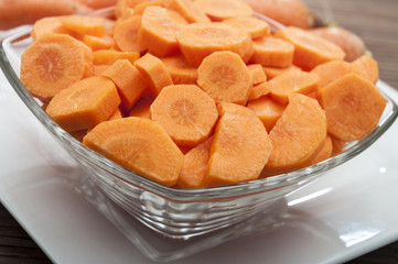 cut carrot in bowl
