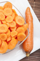 cut carrot in bowl