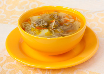 soup with meatballs and noodles