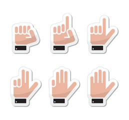 Fototapeta premium Counting hand signs as labels - vector isolated on white