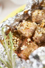 Meat cooked in the oven with garlic