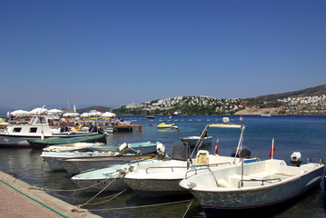 Fototapeta na wymiar Boats in the Aegean Sea on the dock, Turkey
