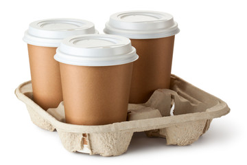 Three take-out coffee in holder
